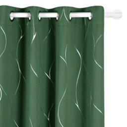 Deconovo Thermal Insulated Blackout Curtains Silver Wave Line Foil Printed Eyelet Curtains Dark Forest W66 X L90 Inch One Pair - thumbnail 1
