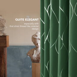 Deconovo Thermal Insulated Blackout Curtains Silver Wave Line Foil Printed Eyelet Curtains Dark Forest W66 X L90 Inch One Pair - thumbnail 3
