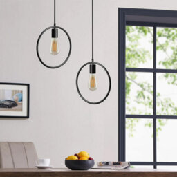 Ledsone Circle Shape Black Pendant Ceiling Lights Shade Metal E27 Holder Diy Minimalist Hanging Lights With Adjustable Cable - thumbnail 3