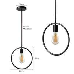 Ledsone Circle Shape Black Pendant Ceiling Lights Shade Metal E27 Holder Diy Minimalist Hanging Lights With Adjustable Cable - thumbnail 7