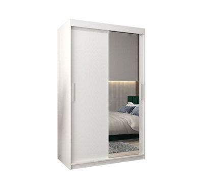 Arte Tokyo 02 Contemporary Mirrored 2 Sliding Door Wardrobe 5 Shelves 2 Rails White Matt (H)2000mm (W)1200mm (D)620mm - image 1