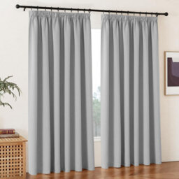 Ameha Light Grey Plain Curtain Blackout Thick Thermal Insulated Bedroom Kitchen 66'' X 54'' Pencil Pleat Curtain Pair Home Decor