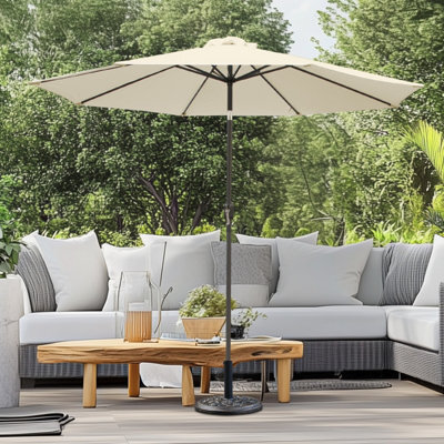 Sundaze 2.7M Cream Round Garden Parasol Umbrella Patio Sun Shade Canopy Crank Tilt With Base - image 1