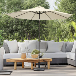 Sundaze 2.7M Cream Round Garden Parasol Umbrella Patio Sun Shade Canopy Crank Tilt With Base - thumbnail 1