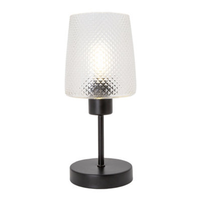 Happy Homewares Modern Clear Dimpled Glass Table Lamp With Matte Black Stem And Base - image 1