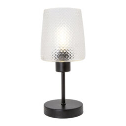 Happy Homewares Modern Clear Dimpled Glass Table Lamp With Matte Black Stem And Base