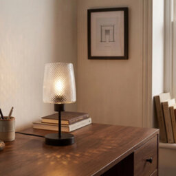 Happy Homewares Modern Clear Dimpled Glass Table Lamp With Matte Black Stem And Base - thumbnail 6