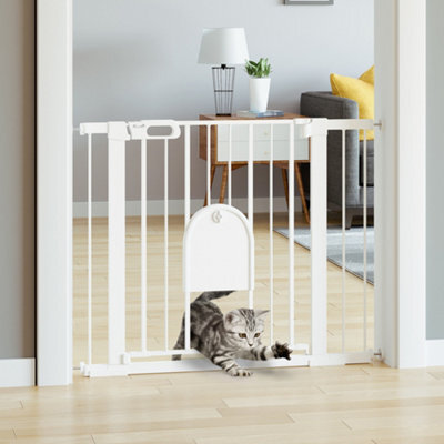 Pawhut 75-103 Cm Pet Safety Gate Pressure Fit Stair W/ Small Door Double Locking - image 1