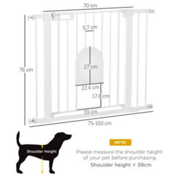 Pawhut 75-103 Cm Pet Safety Gate Pressure Fit Stair W/ Small Door Double Locking - thumbnail 3