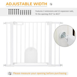 Pawhut 75-103 Cm Pet Safety Gate Pressure Fit Stair W/ Small Door Double Locking - thumbnail 7