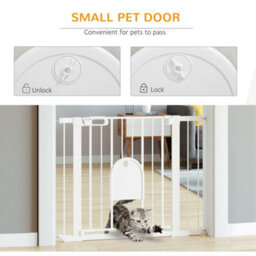 Pawhut 75-103 Cm Pet Safety Gate Pressure Fit Stair W/ Small Door Double Locking - thumbnail 6