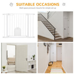 Pawhut 75-103 Cm Pet Safety Gate Pressure Fit Stair W/ Small Door Double Locking - thumbnail 9