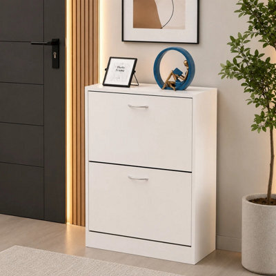 White Wooden 2 Drawer Shoe Storage Cabinet - image 1
