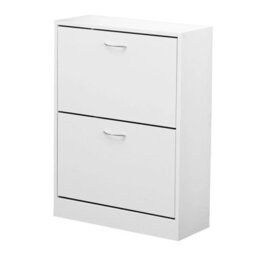 White Wooden 2 Drawer Shoe Storage Cabinet - thumbnail 4