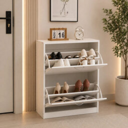 White Wooden 2 Drawer Shoe Storage Cabinet - thumbnail 3