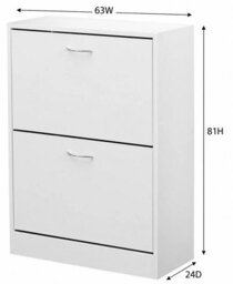 White Wooden 2 Drawer Shoe Storage Cabinet - thumbnail 2
