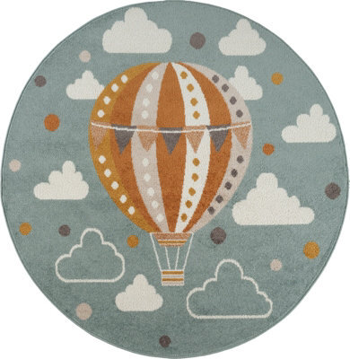 Livabliss Round Ankara-Kids Multicoloured Grey Blue Washable Rug For Children's Rooms 160 X 160 Cm Easy Care, Non Shedding - image 1