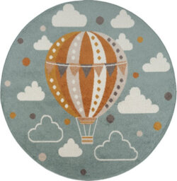 Livabliss Round Ankara-Kids Multicoloured Grey Blue Washable Rug For Children's Rooms 160 X 160 Cm Easy Care, Non Shedding - thumbnail 1