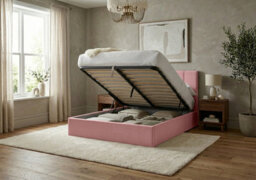 Adore Designs Stafford Plush Velvet Ottoman Sleigh Bed - 5Ft Kingsize - Pink - thumbnail 2