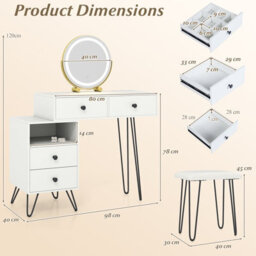 Costway Makeup Vanity Desk W/ Mirror And Lights Dressing Table Set W/ Charging Station-White - thumbnail 3
