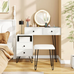 Costway Makeup Vanity Desk W/ Mirror And Lights Dressing Table Set W/ Charging Station-White - thumbnail 4