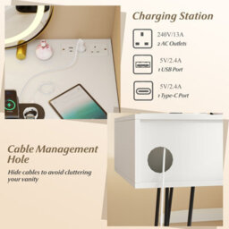 Costway Makeup Vanity Desk W/ Mirror And Lights Dressing Table Set W/ Charging Station-White - thumbnail 8