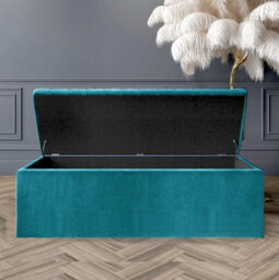 90Cm Large Plain Safar Storage Ottoman Box, Emerald Green Plush Velvet Upholstered Deep Storage Ottoman End Of Bed Bench - thumbnail 2