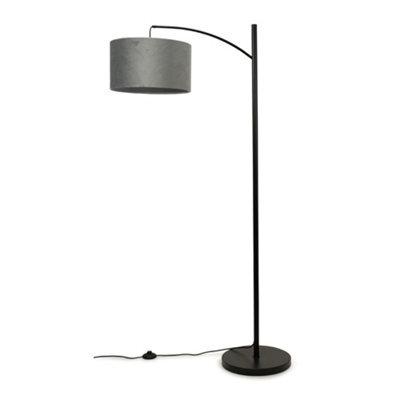 Valuelights Preto Black Metal Curve Stem Living Room Floor Lamp With A Grey Velvet Shade - Bulb Included - image 1