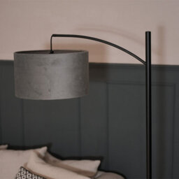 Valuelights Preto Black Metal Curve Stem Living Room Floor Lamp With A Grey Velvet Shade - Bulb Included - thumbnail 5