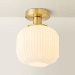 Valuelights Calpe Gold Semi Flush Ceiling Light With Ribbed Frosted Glass Shade - thumbnail 3
