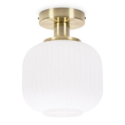 Valuelights Calpe Gold Semi Flush Ceiling Light With Ribbed Frosted Glass Shade - thumbnail 2
