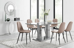 Furniturebox Imperia Grey High Gloss 6 Seater Dining Table With Structural 2 Plinth Column Legs 6 Beige Faux Leather Gold Leg Corona Chairs - thumbnail 1