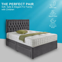 Dining Tables Lisbon Matching Headboard Divan Set, 2 Drawer On Same Side With Sprung 1500 Comfort Mattress - Plush Steel - Double - thumbnail 2