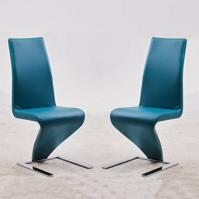 Furniture in Fashion Demi Z Teal Faux Leather Dining Chairs With Chrome Feet In Pair - image 1