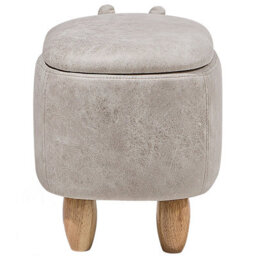 Beliani Hippo Kids Stool With Storage Light Grey Faux Leather And Rubberwood Legs - Nursery Footstool - thumbnail 6