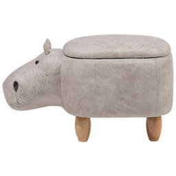 Beliani Hippo Kids Stool With Storage Light Grey Faux Leather And Rubberwood Legs - Nursery Footstool - thumbnail 5