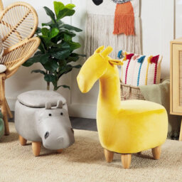 Beliani Hippo Kids Stool With Storage Light Grey Faux Leather And Rubberwood Legs - Nursery Footstool - thumbnail 2
