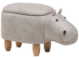 Beliani Hippo Kids Stool With Storage Light Grey Faux Leather And Rubberwood Legs - Nursery Footstool - thumbnail 3