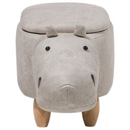 Beliani Hippo Kids Stool With Storage Light Grey Faux Leather And Rubberwood Legs - Nursery Footstool - thumbnail 1