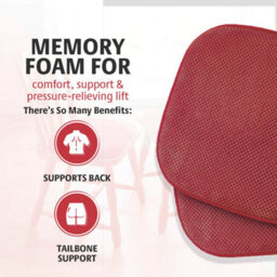 Pack Of 2 Burgundy Dining Chair Seat Pads, Memory Foam Cushions With Chenille Cover, Slip Resistant Back & Bound Edges - thumbnail 3