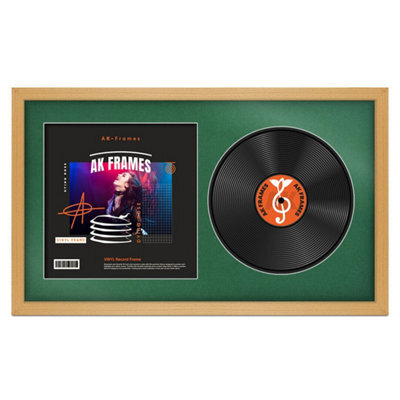"30X17"" Country Pine Modern Vinyl Record Frame With Emerald Mount For 12 Inch Lp Album Cover & Disc - Ak Frames" - image 1