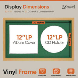 "30X17"" Country Pine Modern Vinyl Record Frame With Emerald Mount For 12 Inch Lp Album Cover & Disc - Ak Frames" - thumbnail 2