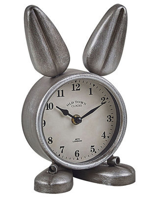 Wyld And Coco Aurora Bunny Table Clock Silver Metal Modern - Freestanding Round Clock With Glass Accents, 15 X 10 X 24 Cm - image 1