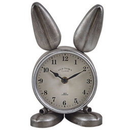 Wyld And Coco Aurora Bunny Table Clock Silver Metal Modern - Freestanding Round Clock With Glass Accents, 15 X 10 X 24 Cm - thumbnail 3