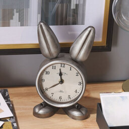 Wyld And Coco Aurora Bunny Table Clock Silver Metal Modern - Freestanding Round Clock With Glass Accents, 15 X 10 X 24 Cm - thumbnail 2