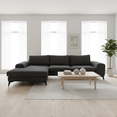 Abakus Direct Venice Chenille Corner Sofa In Black Left Facing With Deep Seats And Extra-Wide Padded Arms - image 1