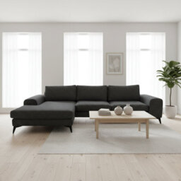 Abakus Direct Venice Chenille Corner Sofa In Black Left Facing With Deep Seats And Extra-Wide Padded Arms - thumbnail 1