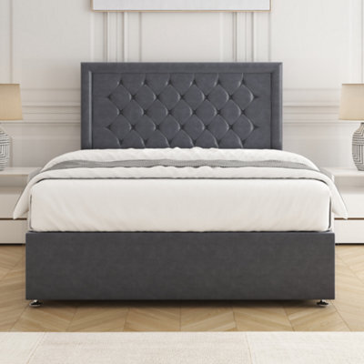 Bsspoke Nova Divan Bed Set In Steel Plush Velvet With 24Inch Headboard & Mattress No Drawers In Double King 3Ft 4Ft 6Ft - image 1