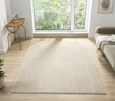 Vellure Modern Indoor Living Room Area Rug Embossed Metallic Sheen Pyramid Design Cream 200X290 Cm - image 1