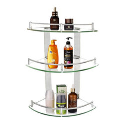 Living And Home 3 Tier Wall Mounted Tempered Glass Corner Bathroom Shelf Shower Storage Organizer Dia 20 Cm - thumbnail 4